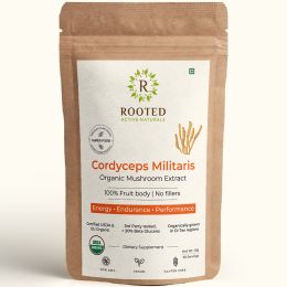 Rooted Active Naturals: Cordyceps Militaris Mushroom Extract powder (45 g) |Energy, Stamina & Endurance | Supports Testosterone, Virility, Lung health, USDA Organic, 20% Beta Glucans