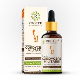 Rooted Active Naturals: Cordyceps Militaris Mushroom Liquid tincture |Energy, Stamina, Supports Testosterone, Virility, Lung health | 30 ml, Organic