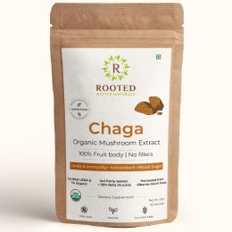 Rooted Active Naturals: Siberian Chaga mushroom Extract  (120 g) |Blood Sugar, Heart & Immunity. USDA Organic, 35% Beta Glucans