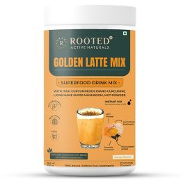Rooted Active Naturals: Golden Latte Turmeric  Mix, 500 gm | with Lion's Mane Mushroom, Nano curcumin, MCT powder