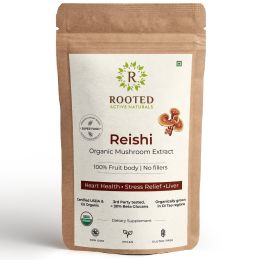 Rooted Active Naturals: Reishi mushroom Extract Powder (60 g) | Heart health, Stress Relief, Liver.  supportUSDA Organic, 30% Beta Glucans