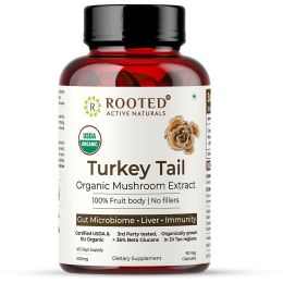 Rooted Active Naturals: USDA Organic Turkey Tail Mushroom Extract (90 Veg Caps, 500 mg), &gt; 35% Beta Glucans
