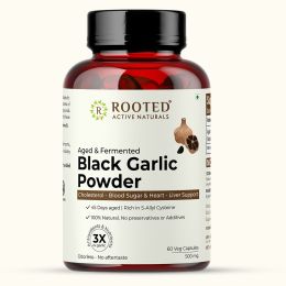 Rooted Active Naturals: Aged & Fermented Black Garlic (60 Caps, 500 mg), Cholesterol, Heart health, Blood Sugar & Liver support