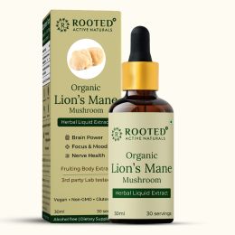 Rooted Active Naturals: Lions Mane mushroom liquid Extract (30 ml) | Memory, Focus, Brain Powder & Nerve Health
