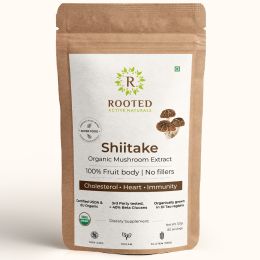Rooted Active Naturals: Shiitake mushroom Extract Powder (120 g) |Cholesterol, Heart health, Immunity. USDA Organic, 40% Beta Glucans