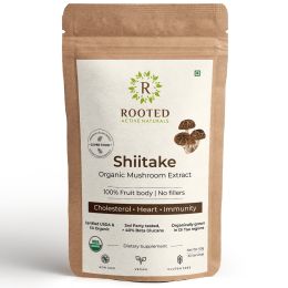 Rooted Active Naturals: Shiitake mushroom Extract Powder (60 g) |Cholesterol, Heart health, Immunity. USDA Organic, 40% Beta Glucans