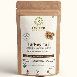 Rooted Active Naturals: Turkey Tail mushroom Extract Powder (60 g) | Gut Health, Liver, Immunity. USDA Organic, 35% Beta Glucans