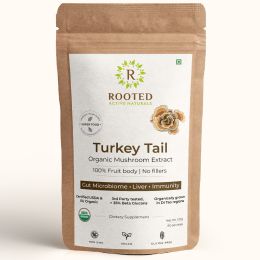 Rooted Active Naturals: Turkey Tail mushroom Extract Powder (120 gm) | Gut Health, Liver, Immunity. USDA Organic, 35% Beta Glucans