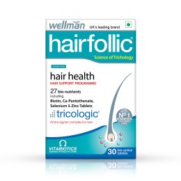 Wellman: Hairfollic Hair Supplements For Men | Vegetarian 30 Tablets
