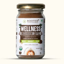 Rooted Active Naturals: Wellness Muhroom Coffee (100 g), Instant Arabica coffee with Superfood Mushrooms (lion's Mane & Chaga - 20%) |Focus, Energy, Immunity & Heart health