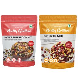 Nutty Gritties: Mixed Dry Fruits, Mom's Superfood Mix + Sports Mix Combo - 400g (2 Pack of 200g each)