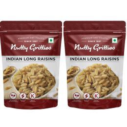 Nutty Gritties: Indian Long Raisins, Seedless Premium Green Raisins, Kishmish, Healthy Snack - 400g (2 Pack of 200g each)