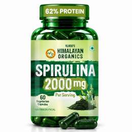 Vlado's Himalayan Organics: Spirulina 2000mg Supplement | Green Food For Good Health Weight Management And Immunity Booster | Helps In Healthy Heart - 60 Vegetarian Capsules