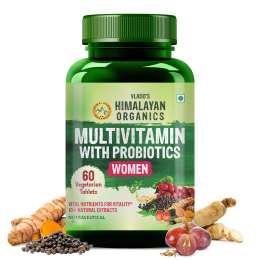 Vlado's Himalayan Organics: Vlados Himalayan Organics Multivitamin With Probiotics Supplement For Women With 60+ Essential Ingredients | Multiminerals For Immunity and Energy, Hair, Skin & Bone Support - 60 Veg Tablets