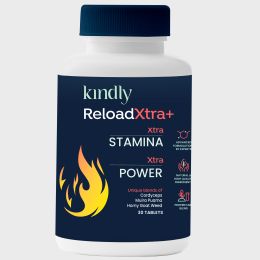 Kindly Health: ReloadXtra+ Horny Goat Weed | Stamina Booster For Men Ayurvedic Ingredients 100% Vegan | Vitamin B12 and Muira Puama | Extra Strength and Energy | 30 Tablets, Pack of 1