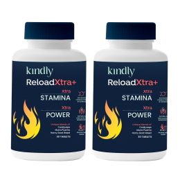 Kindly Health: ReloadXtra+ Horny Goat Weed | Stamina Booster For Men Ayurvedic Ingredients 100% Vegan | Vitamin B12 and Muira Puama | Extra Strength and Energy | 60 Tablets, Pack of 2