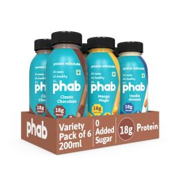 Phab: Protein Milkshake Variety Pack 6 x 200ml (Classic Chocolate, Vanilla Almond & Mango Magic)