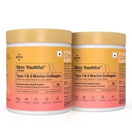 SETU: Skin Youthful Marine Collagen Powder Supplements for men and women,210 g | Hydrolyzed Collagen Peptides with N-Acetylglucosamine, Vitamin C, Zinc and Biotin | Supports Healthy Skin, Hair, Nails, Bones & Joint | Peach Mango Flavour (Pack of 2)