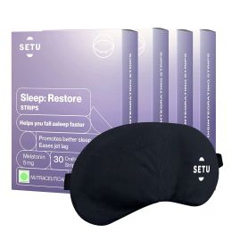 SETU: Melatonin 5mg - 30 Orally Dissolving Strips (Pack of 4) + Eye Mask | Promotes Relaxation & Sleep, Helps Improve Sleep Quality, Eases Jet Lag Strain, Non-Habit Forming | Mint Flavour