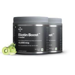 SETU: Plant-Based Biotin Boost Powder -150G (Pack of 2) | Unisex |Biotin for Hair Growth with Natural Sesbania, Amla, Spinach, Bamboo & Guava Leaf | Healthy Hair, Skin & Nails | Lemon Flavour