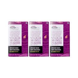 The Whole Truth: Dark Chocolate - Almond Raisin - (Pack of 3) - No Added Sugar - Sweetened Only with dates - 47% Cocoa - 38% Dates - 15% Almond and Raisins