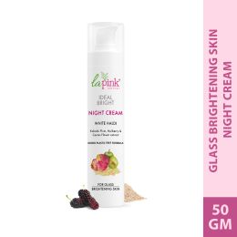 La Pink: Ideal Bright Night Cream | 100% Microplastic Free Formula | For Glass like Brightened skin, Evens Skin Tone , All Skin Types | 50g