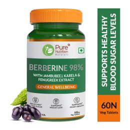 Pure Nutrition: BERBERINE 98% supplement with Jamubeej, Karela, Fenugreek extract | 60 Veg tablet