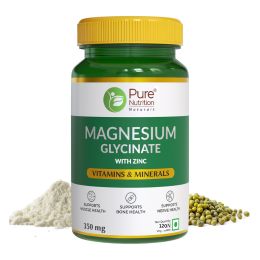 Pure Nutrition: Magnesium Glycinate Supplement with Zinc | 120 Veg Tablets