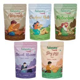 Fabeato: Dry Fruits & Nuts Combo Almonds,Cashews,Pistachios,Dry Fig,Seedless Black Raisins - (200g x 5)