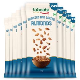 Fabeato: Munch on the Go Snack Premium Roasted and Salted Almonds, Crunchy - (25g x 10)