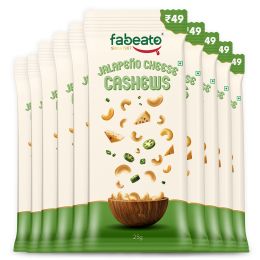 Fabeato: Munch on the Go Snack Premium Jalapeno Cheese Cashews, Crunchy - (25g x 10)