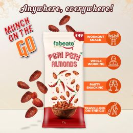 Fabeato: Munch on the Go Snack Premium Peri Peri Almonds, Spicy, Crunchy - (25g x 10)