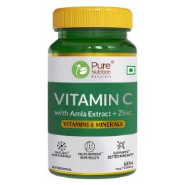 Pure Nutrition: Vitamin C with Amla Extract + Zinc Supplement | 60 Veg Tablets
