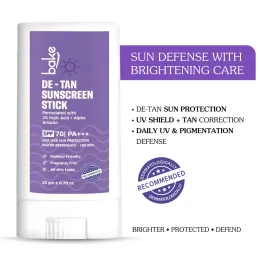 Bake Cosmetics: SPF 70 De-Tan Sunscreen Stick PA+++ with Kojic Acid & Alpha Arbutin  For Dark Spots & Pigmentation, Water-Resistant 20gm