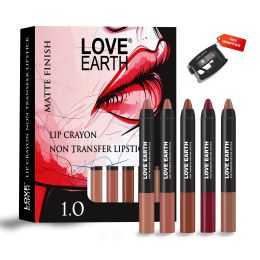 Love Earth: Lip crayon Transfer proof lipstick 1.O and sharpener - pack of 5