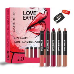 Love Earth: Lip crayon Transfer proof lipstick 2.O and sharpener - pack of 5