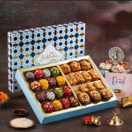 The Baklava Box: Navy Imperial Baklava Box with Baklava & Indian Fusion Festive Box - 750 gm