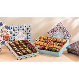 The Baklava Box: Diwali Special Combo Box With 4 Varities of each Dates,Baklava,Turkish Delight & Indian Fusion Sweets - 1kg
