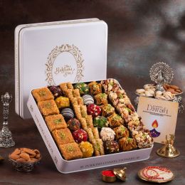 The Baklava Box: Whit Tin Festive Box with Baklava & Indian Fusion Sweets - 1kg