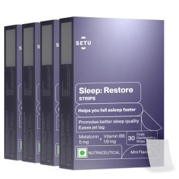 SETU: Sleep Restore Melatonin 5mg - 30 Orally Dissolving Strips (Pack of 4) | Plant Based 5 mg Melatonin | Promotes Relaxation & Sleep, Eases Jet Lag Strain, Non-Habit Forming | Tasty Mint Flavor