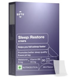 SETU: Sleep Restore Melatonin 5mg - 30 Orally Dissolving Strips (Pack of 1) | Plant Based 5 mg Melatonin | Promotes Relaxation & Sleep, Eases Jet Lag Strain, Non-Habit Forming | Tasty Mint Flavor