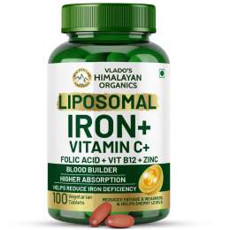 Vlado's Himalayan Organics: Vlado's Himalayan Organics Liposomal Iron supplement with Vitamin C,B12,Zinc & Folic Acid | Boost Hemoglobin Levels | Improves Concentration Level,Energy & Blood Building-100 Veg Tablets