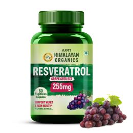 Vlado's Himalayan Organics: Resveratrol 255mg with Grape Seed Extract Supplement | Support Heart And Skin Health | Powerful Anti-oxidant for Anti-Ageing - 60 Veg Capsules