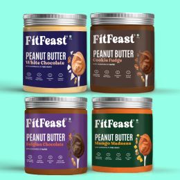 FitFeast: Peanut Butter Supreme Combo | White Chocolate | Belgian Chocolate | Cookie Fudge | Mango Madness | 400 gms EachPack of 4