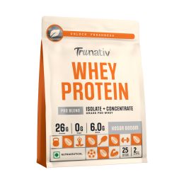 TruNativ: Whey protein powder | Blend with Isolate and Concentrate | 26g Protein | 6g BCAA | No added Sugar| Kesar Badam (907g / 2lbs)