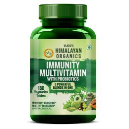 Vlado's Himalayan Organics: Vlado's Himalayan Organics Immunity Multivitamin with Probiotics (180 Veg Tablets) with Vitamin C, D, K2, Zinc, Ginseng, Giloy, Biotin For Men & Women