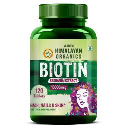 Vlado's Himalayan Organics: Biotin 10,000 mcg Supplement with Keratin, Amino Acids & Multivitamin - 120 Veg Tablets