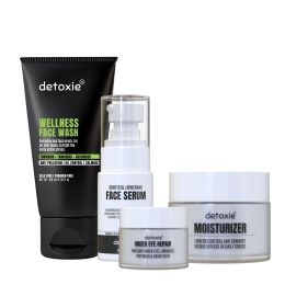 Detoxie: Detoxie | Wellness & Anti-Stress Combo | Face Serum 30ml +Moisturizer 50g +Under Eye Cream 15g + Face Wash 100ml
