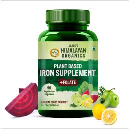 Vlado's Himalayan Organics: Plant Based Iron Supplement with Folate | Blood Builder | Whole Food | 90 Veg Capsules