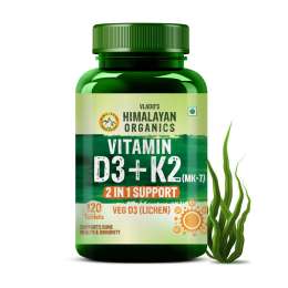 Vlado's Himalayan Organics: Vlados Himalayan Organics Vitamin D3 600 IU + K2 as MK7 Supplement | Supports Stronger Immunity & Bone & Heart Health | Healthy Heart For Men And Women - 120 Veg Tablets